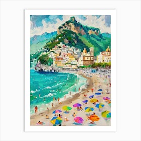 Amalfi Coast Beach Impasto Travel Painting Art Print