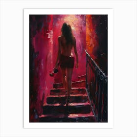 Woman Walking Down Stairs Art Print