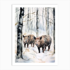 Winter Watercolour Wild Boar 2 Art Print