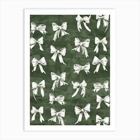 Green And White Bows 3 Pattern Art Print