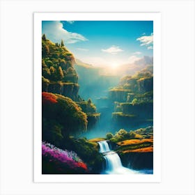 Waterfall In The Mountains 9 Art Print