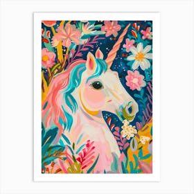 Unicorn Fauvism Inspired Floral Portrait 2 Art Print