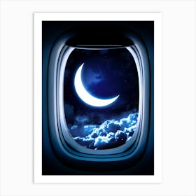 Airplane window with Moon, porthole #7 Art Print