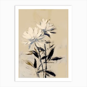 Asters Flowers, Ink On Paper Drawing 0 Art Print