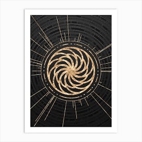 Geometric Glyph Symbol in Gold with Radial Array Lines on Dark Gray n.0226 Art Print