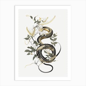 Vine Snake 1 Gold And Black Art Print