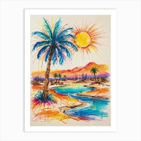 Palm Trees In The Desert with lines Art Print