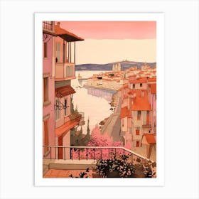 Santander Spain 3 Vintage Pink Travel Illustration Art Print