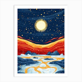 Winter Landscape With Sun In The Sky Art Print