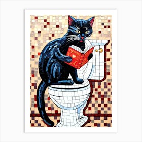 Black Cat Reading A Book 1 Art Print