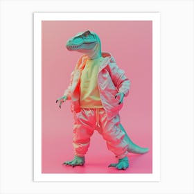 Pastel Toy Dinosaur In 80s Clothes 2 Art Print