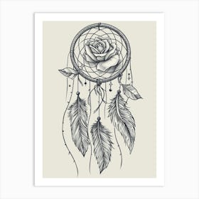 English Rose Dreamcatcher Line Drawing 5 Art Print