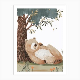 Sloth Bear Laying Under A Tree Storybook Illustration 2 Art Print