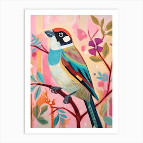 Pink Scandi House Sparrow 1 Art Print