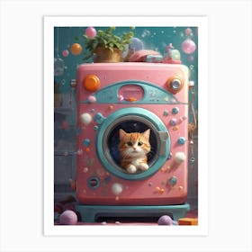 Cat In Washing Machine 8 Art Print