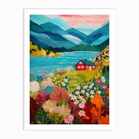 Lake Life Colorful Scenery Art Print