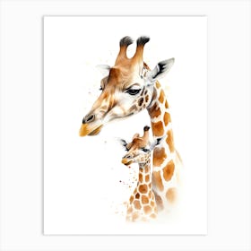 Giraffe And Baby Watercolour Illustration 2 Art Print