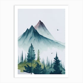 Mountain And Forest In Minimalist Watercolor Vertical Composition 114 Art Print