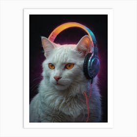 Cat With Headphones 2 Art Print