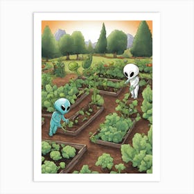 Aliens Working In Vegetable Garden Art Print