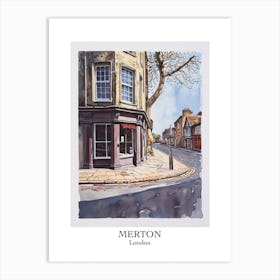 Merton London Borough   Street Watercolour 4 Poster Art Print