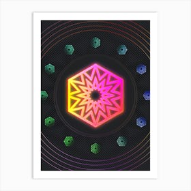 Neon Geometric Glyph in Pink and Yellow Circle Array on Black n.0082 Art Print