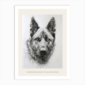 Norweigan Elkhound Dog Line Sketch 3 Poster Art Print