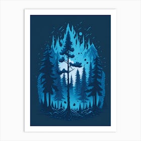 A Fantasy Forest At Night In Blue Theme 47 Art Print