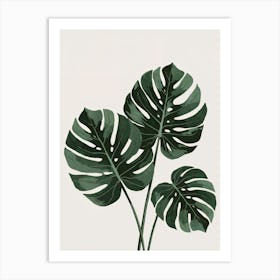 Modern Monstera Canvas Art: Rich green Monstera leaves with bold split patterns. A statement piece for contemporary botanical decor enthusiasts. Art Print