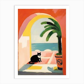 Matisse Style Painting Black Cat In Italy Red Door Art Print