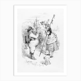 Santa Claus And Little Bo Peep Sketch Print 1 Art Print