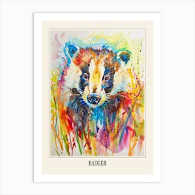 Badger Colourful Watercolour 3 Poster Art Print