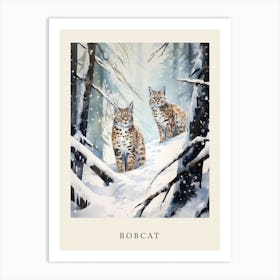 Winter Watercolour Bobcat Poster Art Print