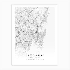 Sydney Australia White Map Art Print