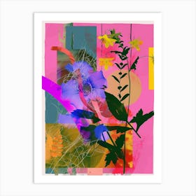 Larkspur 4 Neon Flower Collage Art Print