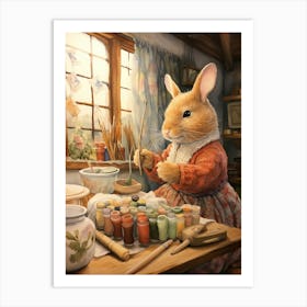 Bunny Knitting Rabbit Prints Watercolour 3 Art Print