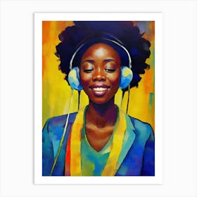 African Woman Listening To Music Art Print
