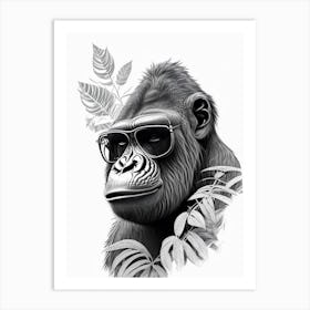 Gorilla Eating Leaves Gorillas Pencil Sketch 2 Art Print