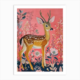 Floral Animal Painting Deer 2 Art Print