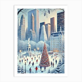 New York City Travel Christmas Painting Christmas In New York City 3 Art Print