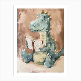 Neutral Pastels Dinosaur Reading A Book 2 Art Print