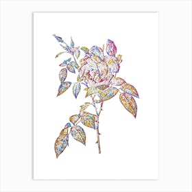 Stained Glass Fragrant Rosebush Mosaic Botanical Illustration on White n.0169 Art Print