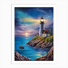 Lighthouse At Night 4 Art Print