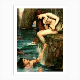 The Siren by John William Waterhouse - Famous Vintage Mermaid Witchy Pagan Mythological Art Dreamy Romantic Alluring Hypnotising Art Print