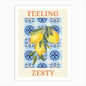 Feeling Zesty Lemon Print with Greek Tiles Art Print