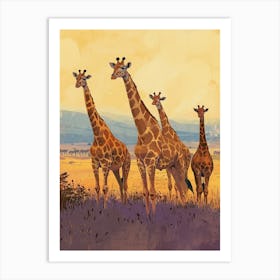 Herd Of Giraffes In The Wild Watercolour Style Illustration 3 Art Print