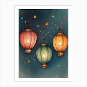 Lanterns In The Sky 4 Art Print