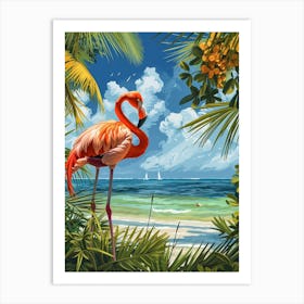 Greater Flamingo Celestun Yucatan Mexico Tropical Illustration 5 Art Print