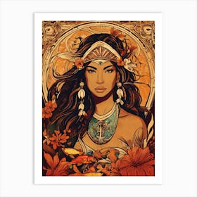 Woman With Flowers Boho Art Print