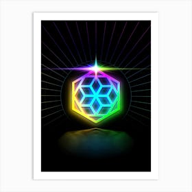 Neon Geometric Glyph in Candy Blue and Pink with Rainbow Sparkle on Black n.0390 Art Print